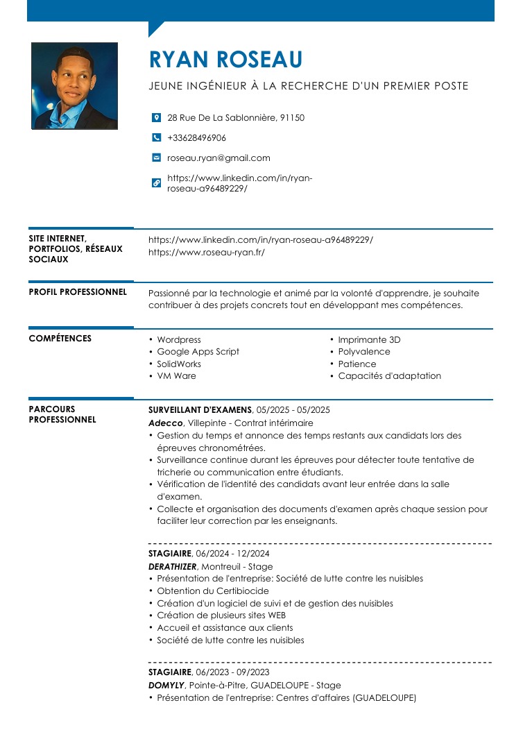 CV classique bleu (aperçu page 1)